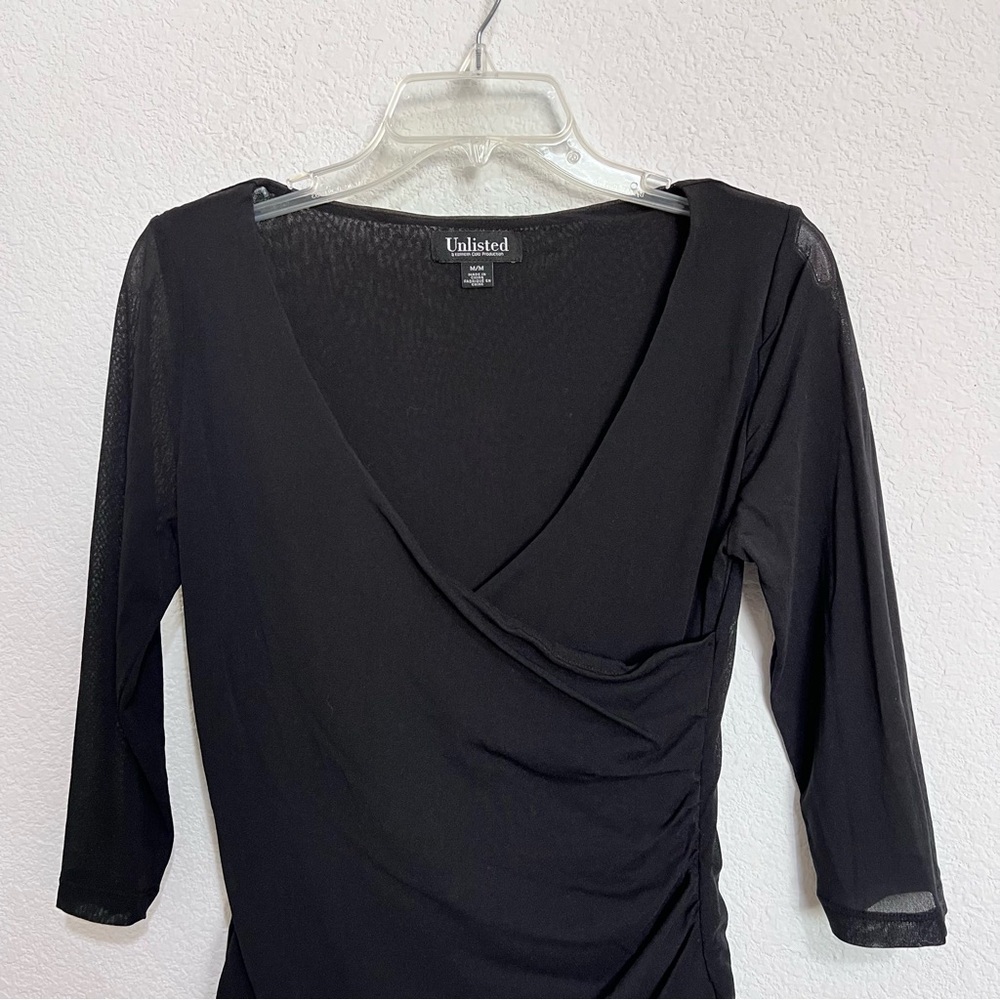 Unlisted Women's Black V-Neck Career Blouse Top Medium - Picture 3 of 6